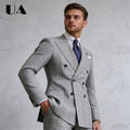 Retro Checkered Suit Set Including Jacket and Pants, Men's Formal Suit Double Breasted Jacket XXS-7XL Tuxedo Blazer Trousers