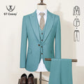 ST Cassy Summer Thin Version Men's Suit Green Slim Fit Formal Business Office Men's Suits（jacket+Vest+Pants）