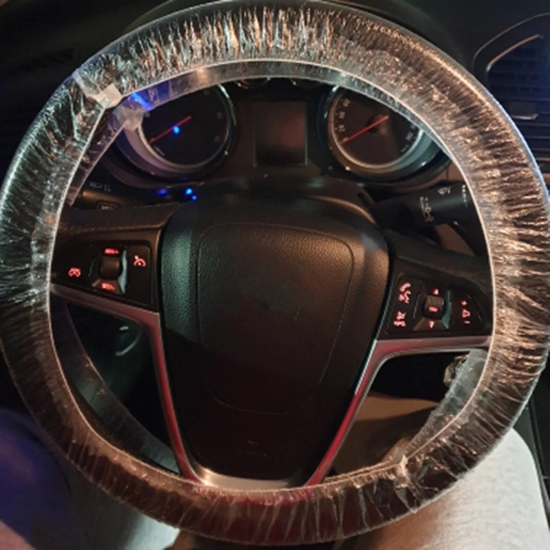 100Pcs/Set Universal Car Disposable Transparent Steering Wheel Cover Elastic Waterproof Plastic Safety Isolation Protection