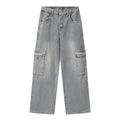 Men Vintage Wash Cargo Wide Leg Jeans Big Pockets | SAMAG