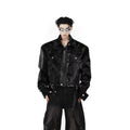 TIFICY Crocodile Patterned Shoulder Pad PU Leather Jacket Men's Patchwork Design High-end Black Jackets Top Men Clothing