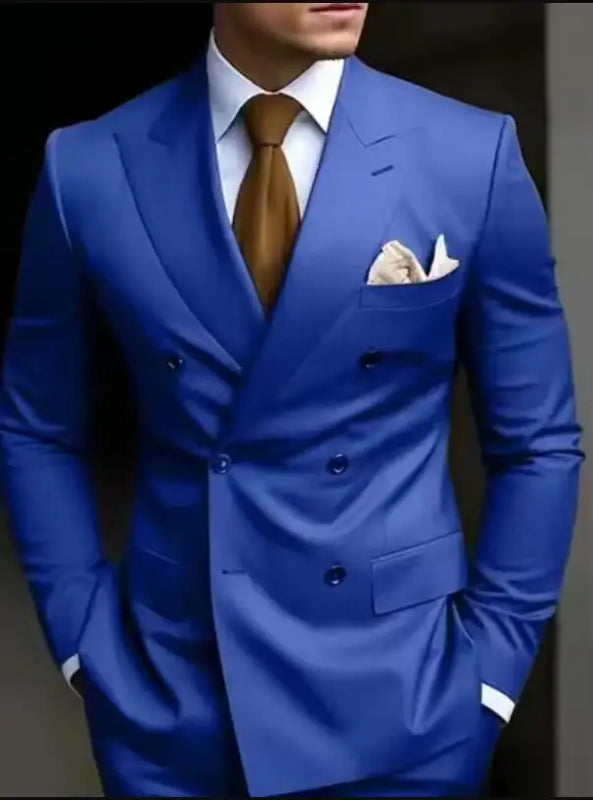 High Quality Brown Men Suits 2024 Double Breasted Bespoke Wedding Suit Peaked Lapel Formal Blazer Slim Fit 2 Piece Jacket Pants