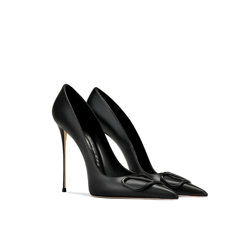 Leather Black Fashion Stiletto High Heels Women's 2025 New Pointed Shallow Mouth Single Shoes