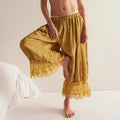 Women's Y2K Loose Fit Bloomers Cropped Pants Drawstring High Waist Floral Lace Patchwork Calf-Length Lantern Trousers