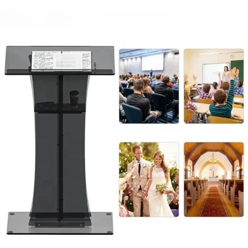 Transparent Acrylic Podium Black Luxury Creative Modern Portable Waterproof Professional Podium Church Auditorium Furniture