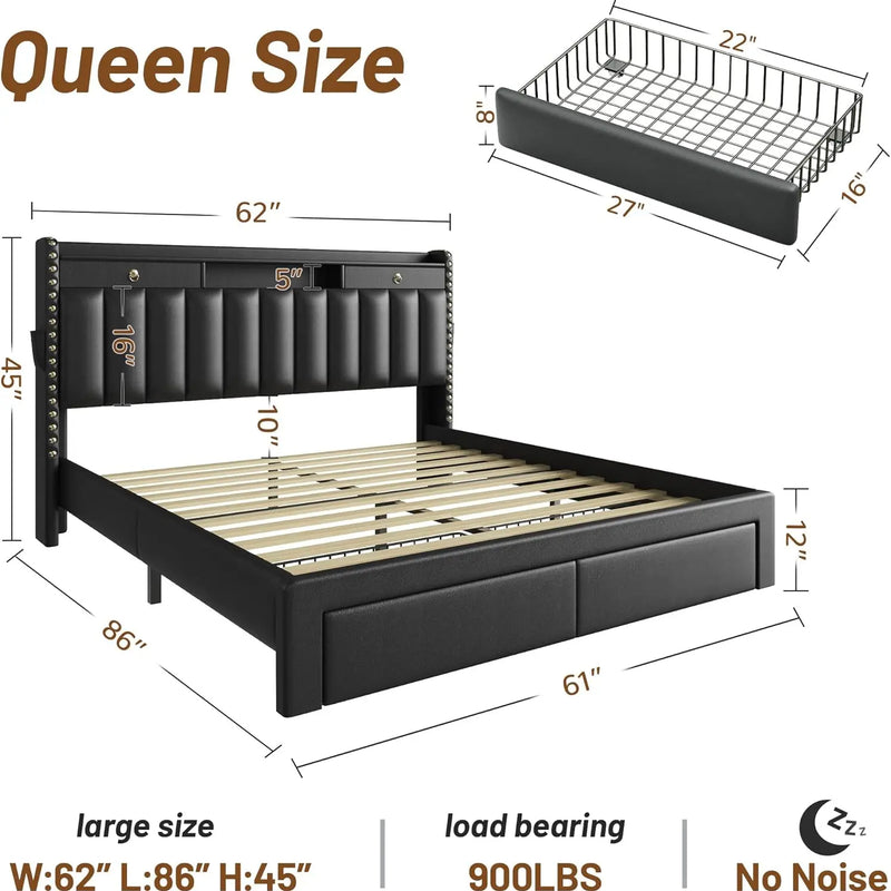 Queen Bed Frame with Headboard ＆ 4 Storage Drawers, Velvet Upholstered Platform Bed Frame Queen Size with 3 USB &, Customized