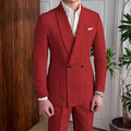 Men's Linen Suit 2-Piece Khaki Shawl Collar Double-Breasted Slim Fit Breathable Jacket and Pants Formal Set for Summer Business