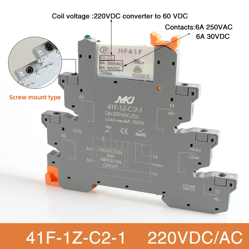 Din Rail Slim Relay Module 41F - 1Z - C4 - 1 Integrated PCB Mount Power With Holder 12V 24V ACDC 220V - Visuel 6 | SAMAG