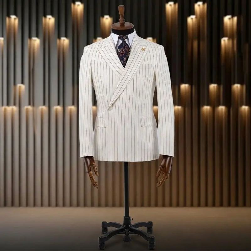 Pinstripe Men Suits for Wedding Party Slim Fit Groom Tuxedo 2 Pieces Single Button Custom Made Male Fashion Suit Jacket Pants