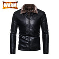 Faux Fur Faux Leather Men Jacket Thickened Plush Lining Warm PU Leather Jacket Brown Leather Jacket Winter Faux Fur Collar Coat