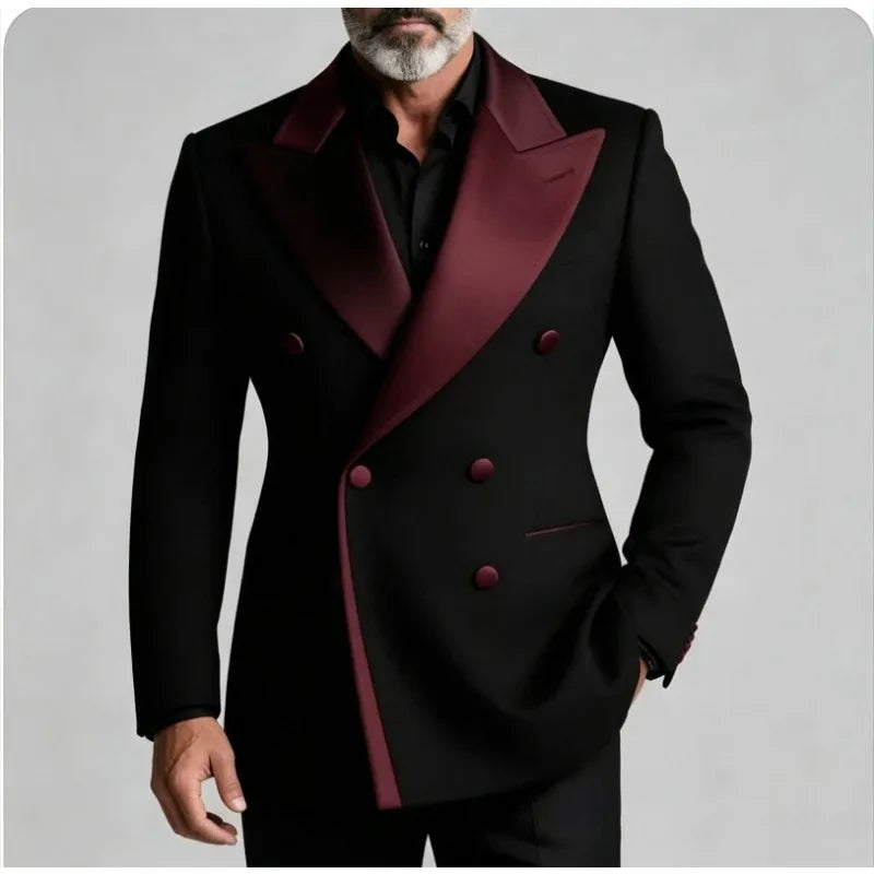 Men's Double Breasted Peak Lapel Wedding Suit Custom 3-Piece Groom Tuxedo Separates Formal Wedding Suit for Grooms Slim Fit Suit