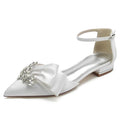 Satin Rhinestones Wedding Flats Shoes Pointed Toe Ankle Buckle Strap Women Flat Sandals for Bridesmaids/Prom/Evening