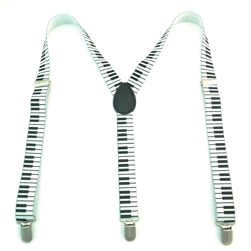 Women Unisex Clip - on Braces 1 Inch Wide Fashion "4 Piano Key Board" Mix Elastic Slim Y - back Suspenders - Visuel 5 | SAMAG