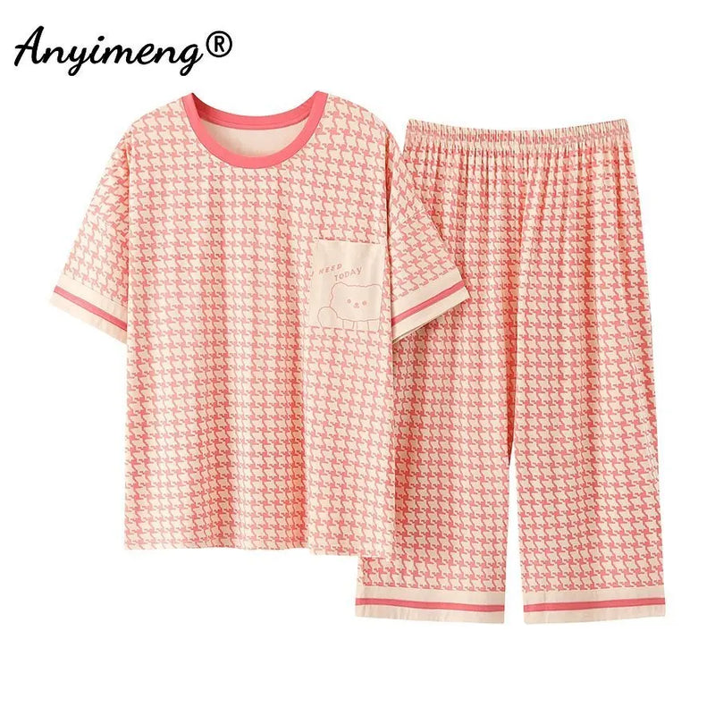 Plus Size Women's Capri Pants Pajamas Sets Polka Dot | SAMAG