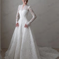 Mophiel Lace Weddings Dresses High Collar Long Illusion - View 5 | SAMAG