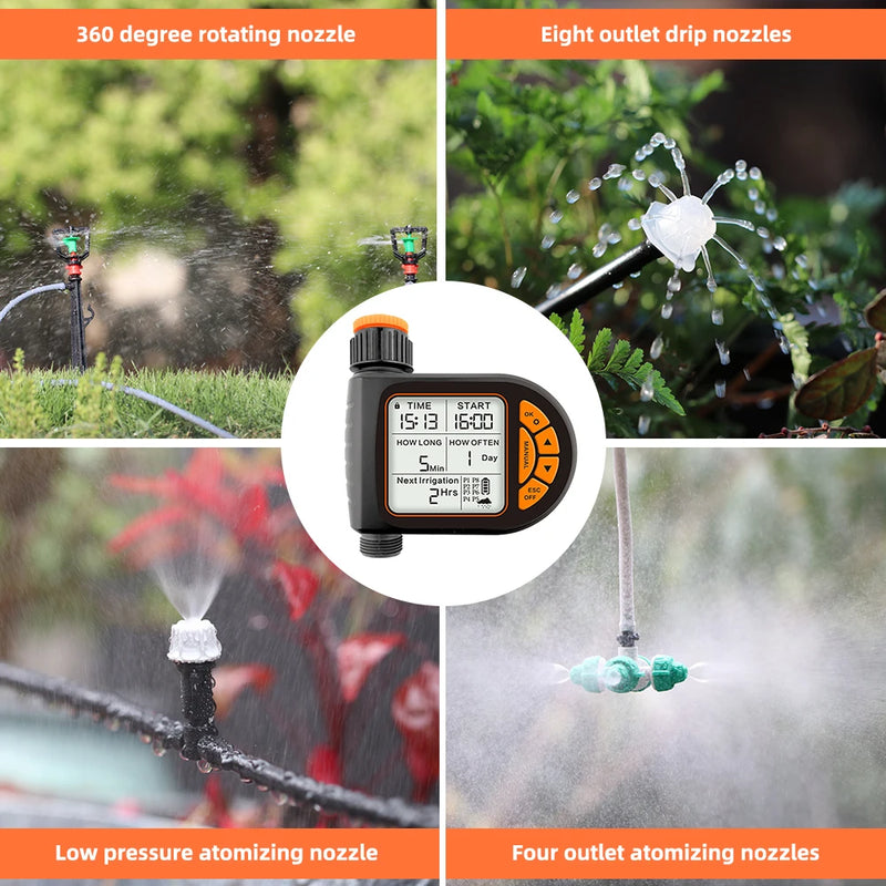 5-50M 1/4" Garden Smart Timer Irrigation Set IPX5 Waterproof LCD Automatic Watering Controller Can Be Used Water Lawn Plants kit