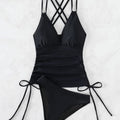 Tankini Solid Color Swimsuit Women High Waist V-neck | SAMAG