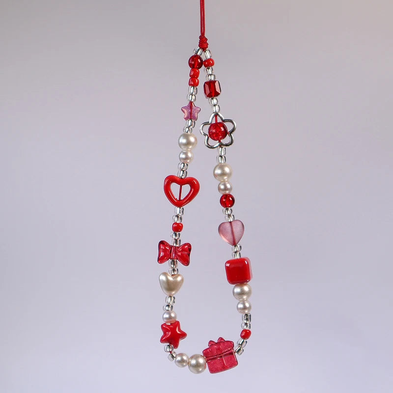 1 Pc Large Red Love Bow Mobile Phone Chain Niche Instagram Style CCD Camera Mobile Phone Hanging Rope