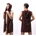 Men Hooded Bathrobes Summer Sleeveless Homewear Silk Pajamas Bathrobe Mens Robes Sleepwear Kimono Dressing Gown with Hood