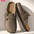 KZZO Waterproof Genuine Leather Mules for Women Non Slip Clog Shoes Outdoor Home Comfort Slip On Flat Adjustable Strap White
