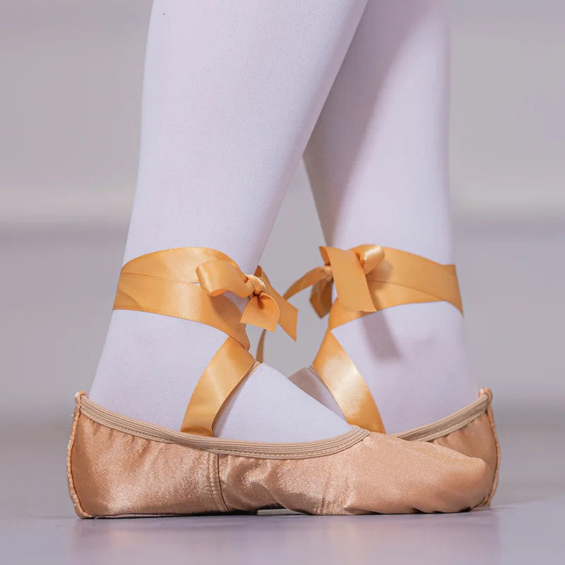 Satin Ribbon Ballet Shoes Soft Sole for Adults Kids Girls Women Yoga Belly Dance Practice Slippers Cat Claw Dance Shoes