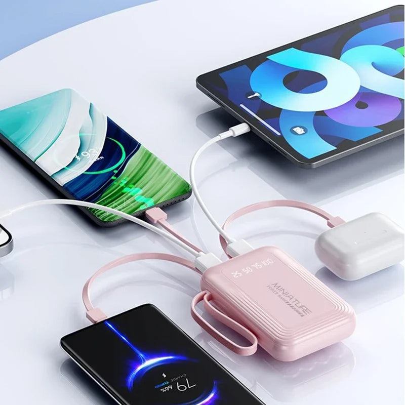 VIVO Mini 500000mAh Power Bank Super Fast Charging 4 in 1 Built in Cables LED Digital Display Power Bank for iPhone Samsung
