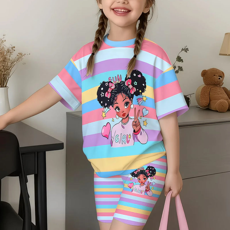 Kawaii Anime Print Kids Sport Suit Short Sleeve Tee - View 3 | SAMAG