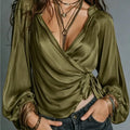 Fashion Satin Loose Elegant Women's Cardigan Shirt Spring And Autumn New Casual Pleated Thin Belt Female Office Shirt 2026