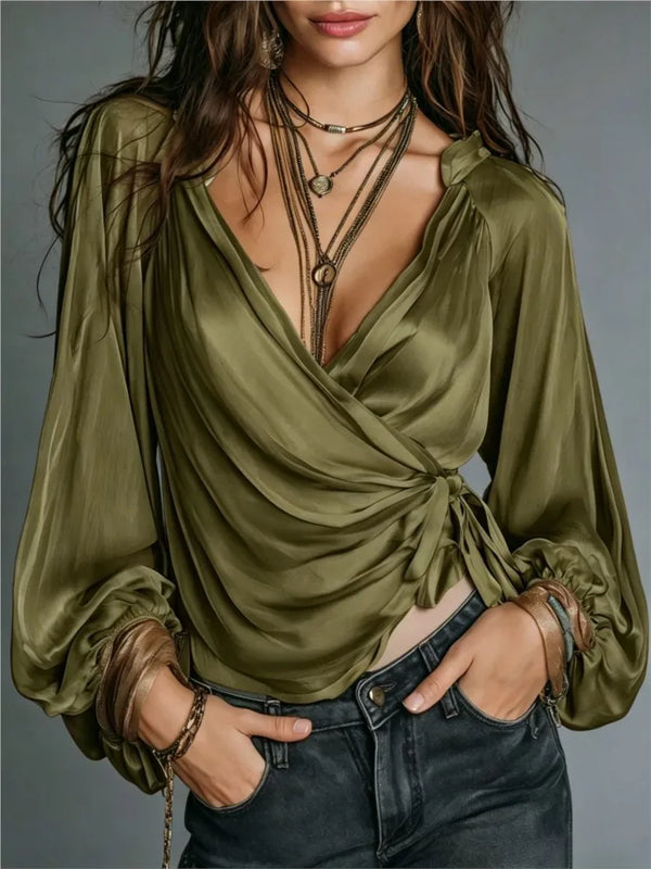 Fashion Satin Loose Elegant Women's Cardigan Shirt Spring And Autumn New Casual Pleated Thin Belt Female Office Shirt 2026