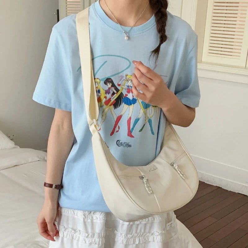 New Fashion Minimalist Shoulder Hobo Bag Large Capacity Casual Nylon Cowhorn Bag Niche for Women Underarm Crossbody Bag