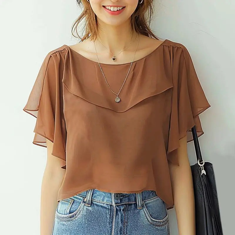 ZANZEA Summer Women Chiffon Blouse Elegant Ruffle Short - View 17 | SAMAG