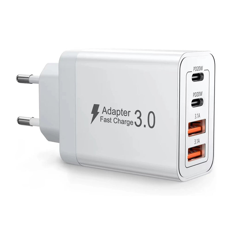 EU/UK/US/AU Wall Plug Multi-Port USB-C/USB-A Mobile Phone Charger, 40W Dual PD Fast Charging Block Adapter For iPhone Xiaomi