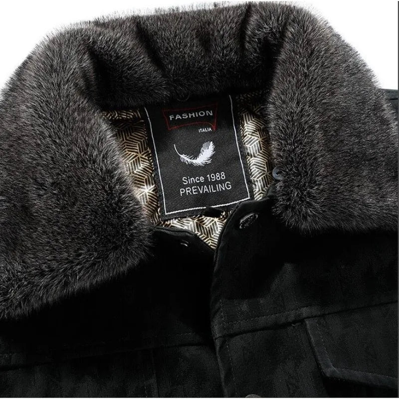 Men Fashion Men Fur Collar Fleece Warm Leather Jackets Male Multi-pockets Casual PU Leather Coats Short Jackets Men Clothing 5XL