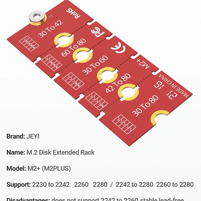 JEYI M.2 NGFF NVME SSD Extension Bracket Transfer 2230 2242 2260 2280 Length Extend Adapter Bracket Card Plate Change Long Size