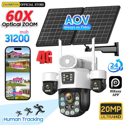 4 Lens Outdoor 360° Surveillance Solar Camera 20MP 60X | SAMAG