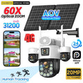 4 Lens Outdoor 360° Surveillance Solar Camera 20MP 60X Optical Zoom 4G SIM Home Security PTZ Auto Track AOV 24/7 Record CCTV Cam