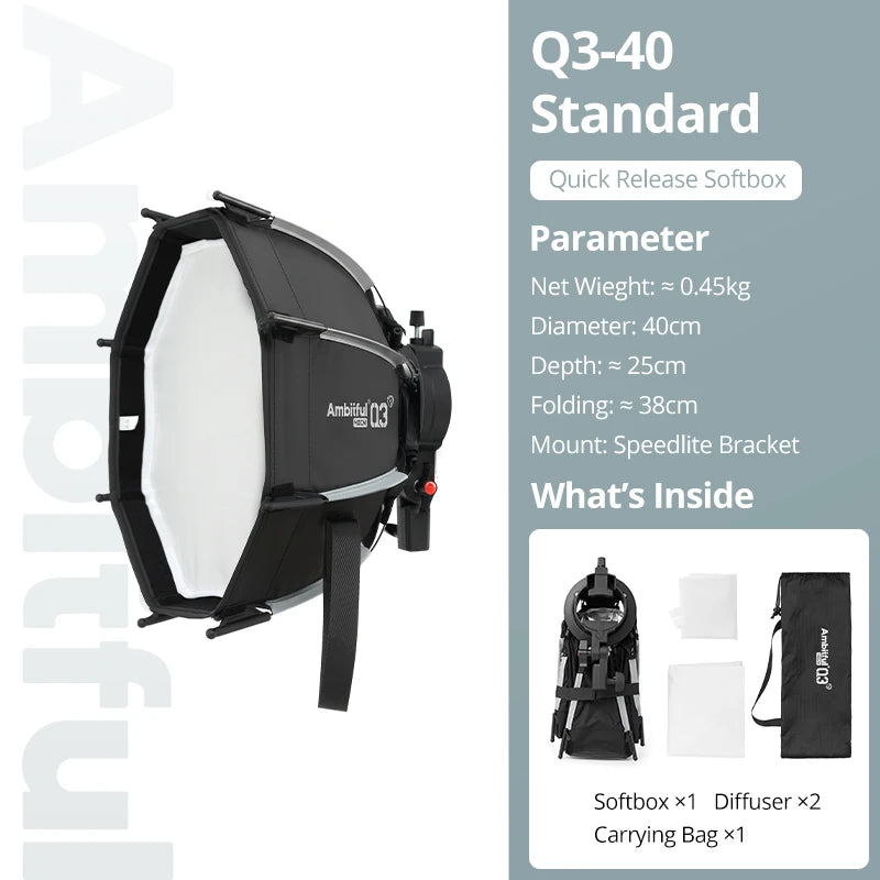 AMBITFUL Q3 On-top Camera Flashlight Softbox Quick Set-up Flash Bracket Softbox For Round Head Square Head Flash Speedlite