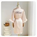 White Bride Wedding Robe with Feathers Women Satin | SAMAG