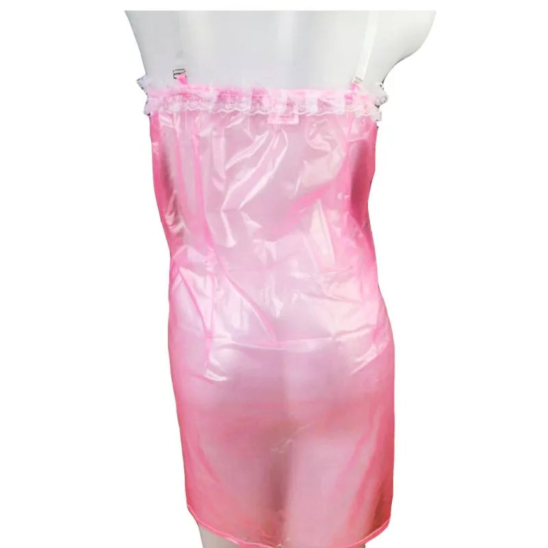 PVC Transparent Thin Strap Dress Body-Hugging Wrap Style Garment for Adults Pink Bar Prom Dress