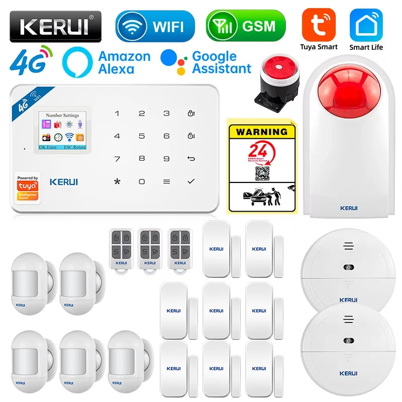 KERUI W184 4G WIFI GSM Alarm Security Alarm System Kit Wireless Home Tuya Smart APP Control Motion Sensor Burglar Support Alexa