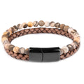 Natural Stone Bracelet Genuine Leather Braided Bracelets Black Stainless Steel Magnetic Clasp Tiger eye Bead Bangle Men Jewelry