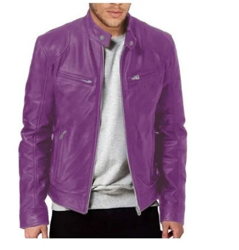Business Style PU Leather Jacket Stand Collar Slim Fit Zipper Coat Multiple Colors Autumn New Arrival Fashion Urban Outerwear