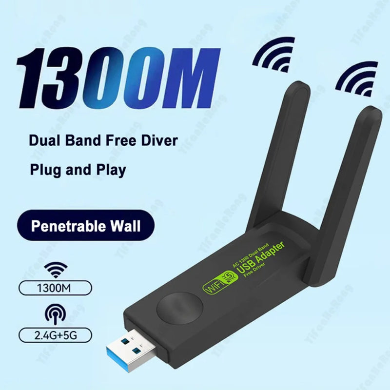Grwiibeou Wireless USB WiFi Adapter 1300Mbps Dongle Network Card Dual Band 2.4G/5G Receiver for PC Desktop - Visuel 4 | SAMAG