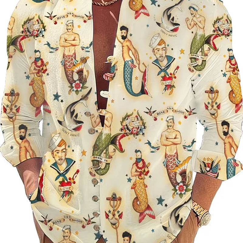 New men's Long Sleeved Shirt With Gold 3D Turtle Print | SAMAG