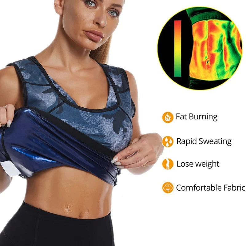 Women Camouflage Sauna Shapewear Hot Sweat Body Shaper Sets Fitness Vest Slimming Shorts Flat Belly Pants Waist Trainer Suits