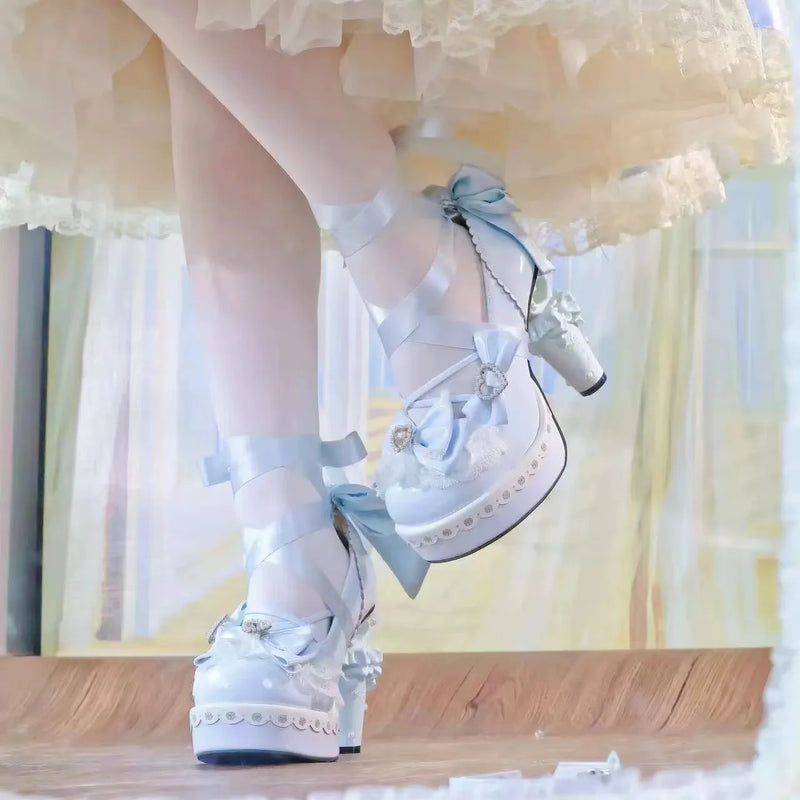 Original Sweet Lolita High Heels Big Size 42 Japanese Style Cosplay Women Leather Shoe Red Rhinestone Street Y2k Shoes Girl Cute