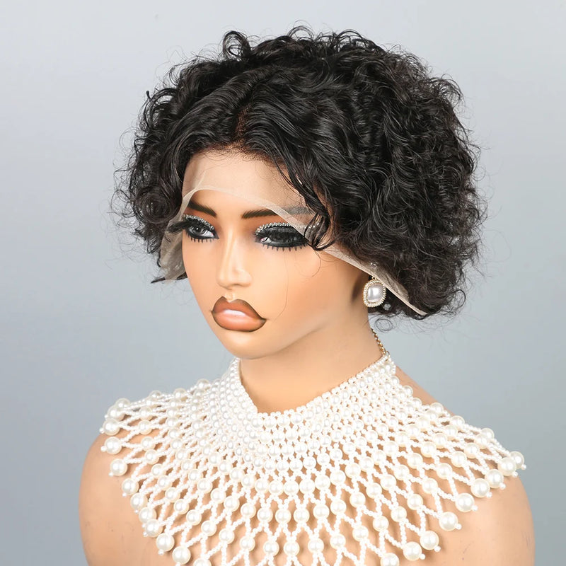 Curly Wig Human Hair Wigs 8 inch Short Bob Pixie Cut Brazilian Human Hair Wig Black Afro Kinky 13×4 Lace Front Wigs for Women