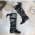 Shoes For Women  Knee High Boots Red Black White Tall Boots Woman Pleated Low Heel Casual Leather Female Long Shoes 2024