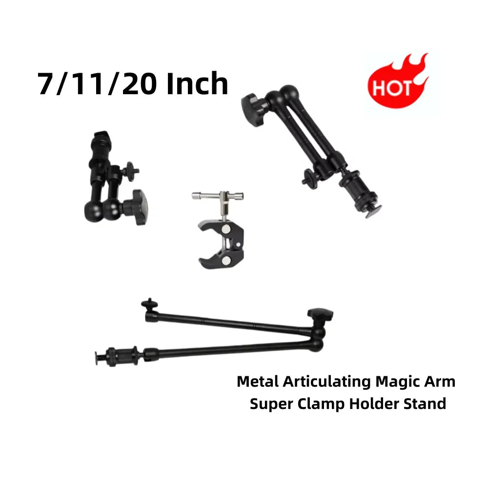 7/11/20 Inch Metal Articulating Magic Arm Super Clamp Holder Stand for DSLR Camera Monitor Phone Studio Photography Accessories