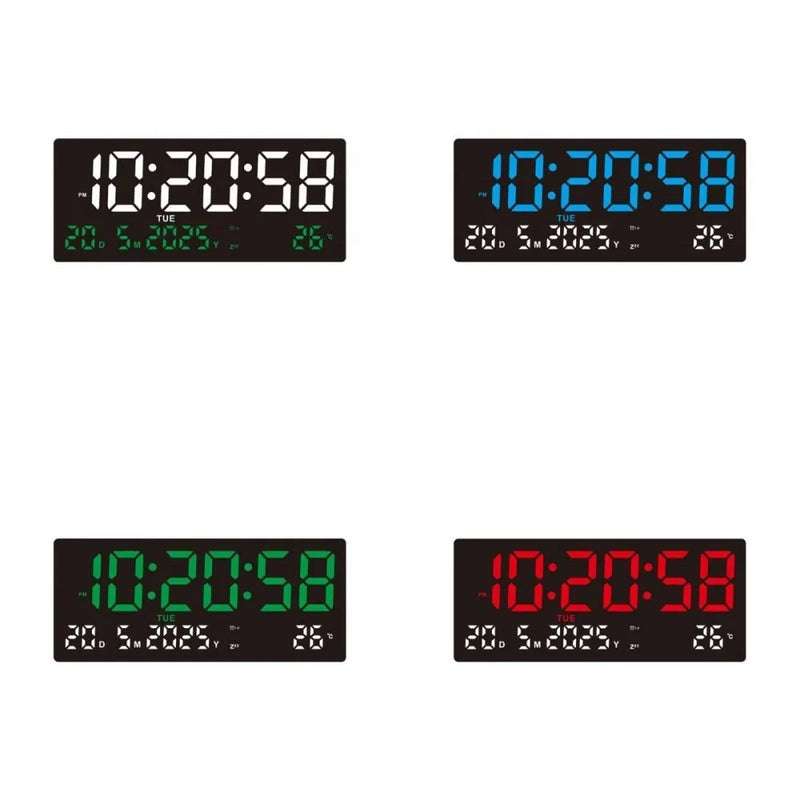 Large Digital Wall Clock 12/24H Time/Date/Week/Temp Display LED Alarm Clock 3 Alarm Clock Snooze Electronic Table Clock